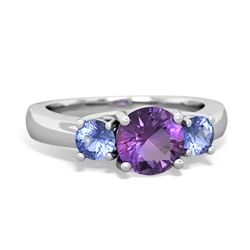 Amethyst Three Stone Round Trellis 14K White Gold ring R4018