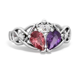 Amethyst 'One Heart' Celtic Knot Claddagh 14K White Gold ring R5322