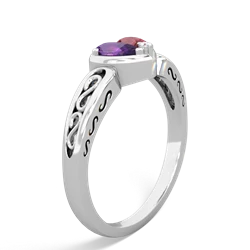 Amethyst Filligree 'One Heart' 14K White Gold ring R5070