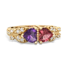 Amethyst Diamond Butterflies 14K Yellow Gold ring R5601