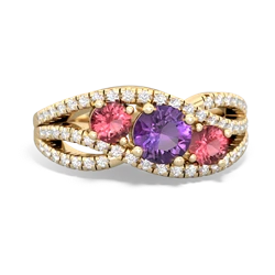 Amethyst Three Stone Aurora 14K Yellow Gold ring R3080