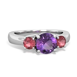 Amethyst Three Stone Round Trellis 14K White Gold ring R4018