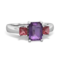 Amethyst Three Stone Emerald-Cut Trellis 14K White Gold ring R4021