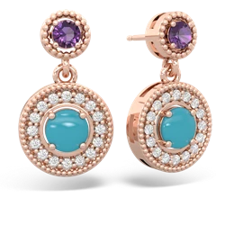 Amethyst Halo Dangle 14K Rose Gold earrings E5319