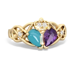 Amethyst 'One Heart' Celtic Knot Claddagh 14K Yellow Gold ring R5322