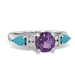 Amethyst 6Mm Round Eternal Embrace Engagement 14K White Gold ring R2005