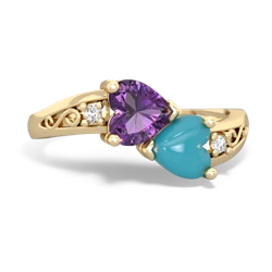 Amethyst Snuggling Hearts 14K Yellow Gold ring R2178