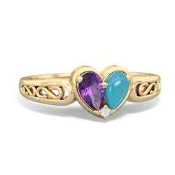 Amethyst Filligree 'One Heart' 14K Yellow Gold ring R5070