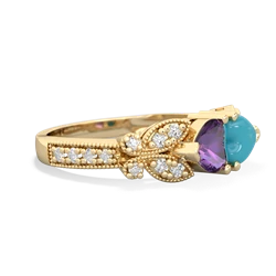 Amethyst Diamond Butterflies 14K Yellow Gold ring R5601