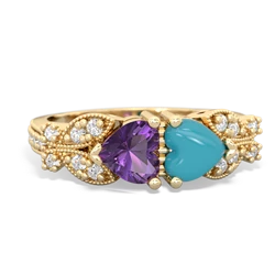 Amethyst Diamond Butterflies 14K Yellow Gold ring R5601