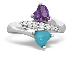 Amethyst Heart To Heart 14K White Gold ring R2064