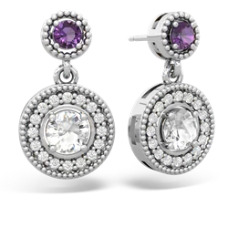 Amethyst Halo Dangle 14K White Gold earrings E5319