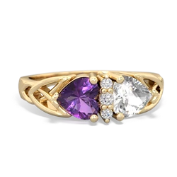 Amethyst Celtic Knot Double Heart 14K Yellow Gold ring R5040