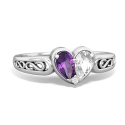 Amethyst Filligree 'One Heart' 14K White Gold ring R5070