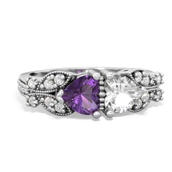 Amethyst Diamond Butterflies 14K White Gold ring R5601