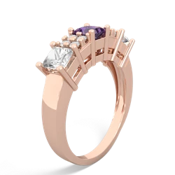 Amethyst Three Stone Diamond Cluster 14K Rose Gold ring R2592