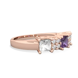 Amethyst Three Stone Diamond Cluster 14K Rose Gold ring R2592