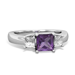 Amethyst Three Stone Trellis 14K White Gold ring R4015