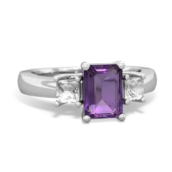 Amethyst Three Stone Emerald-Cut Trellis 14K White Gold ring R4021