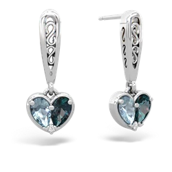 Aquamarine Filligree Heart 14K White Gold earrings E5070