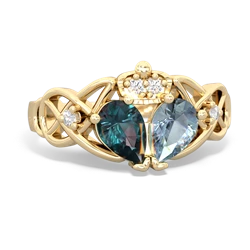 Aquamarine 'One Heart' Celtic Knot Claddagh 14K Yellow Gold ring R5322