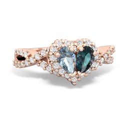 Aquamarine Diamond Twist 'One Heart' 14K Rose Gold ring R2640HRT