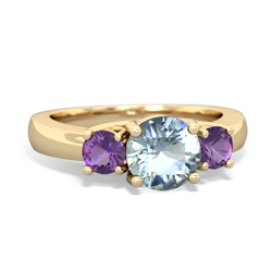 Aquamarine Three Stone Round Trellis 14K Yellow Gold ring R4018