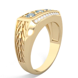 Jade Three Stone Tire Tread Men's 14K Yellow Gold ring R0520