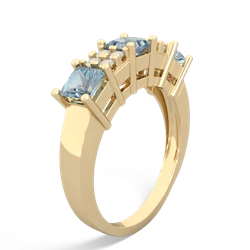 Blue Topaz Three Stone Diamond Cluster 14K Yellow Gold ring R2592