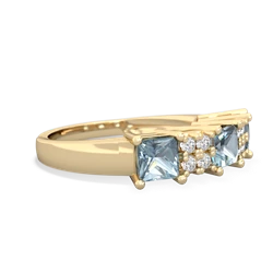 Blue Topaz Three Stone Diamond Cluster 14K Yellow Gold ring R2592