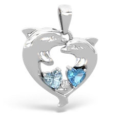 Aquamarine Dolphin Heart 14K White Gold pendant P5820