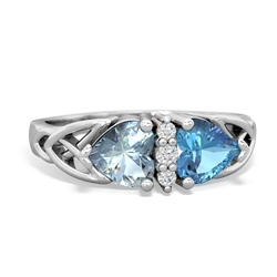 Aquamarine Celtic Knot Double Heart 14K White Gold ring R5040