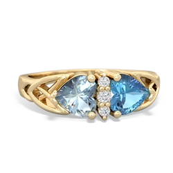 Aquamarine Celtic Knot Double Heart 14K Yellow Gold ring R5040