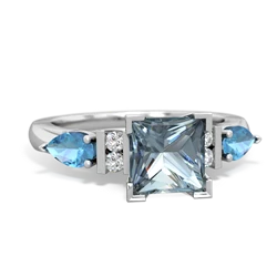 Aquamarine 6Mm Princess Eternal Embrace Engagement 14K White Gold ring C2002