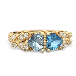 Aquamarine Diamond Butterflies 14K Yellow Gold ring R5601