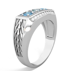 Aquamarine Three Stone Tire Tread Men's 14K White Gold ring R0520