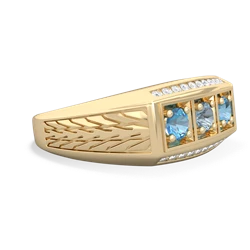 Aquamarine Three Stone Tire Tread Men's 14K Yellow Gold ring R0520