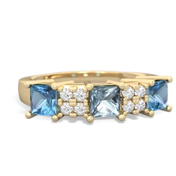 Aquamarine Three Stone Diamond Cluster 14K Yellow Gold ring R2592