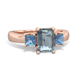 Aquamarine Three Stone Emerald-Cut Trellis 14K Rose Gold ring R4021