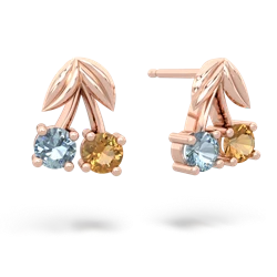 Aquamarine Sweet Cherries 14K Rose Gold earrings E7001