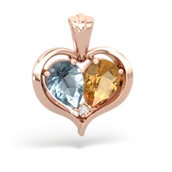 Aquamarine Two Become One 14K Rose Gold pendant P5330