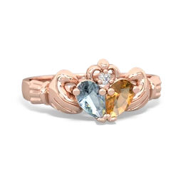 Aquamarine 'Our Heart' Claddagh 14K Rose Gold ring R2388