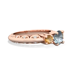 Aquamarine Art Deco Eternal Embrace Engagement 14K Rose Gold ring C2003