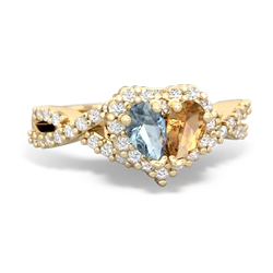 Aquamarine Diamond Twist 'One Heart' 14K Yellow Gold ring R2640HRT