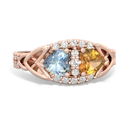 Aquamarine Sparkling Celtic Knot 14K Rose Gold ring R2645