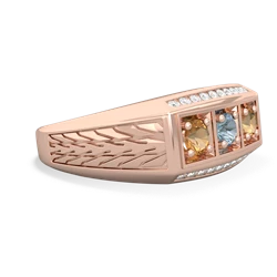 Aquamarine Three Stone Tire Tread Men's 14K Rose Gold ring R0520