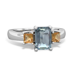 Aquamarine Three Stone Emerald-Cut Trellis 14K White Gold ring R4021