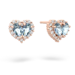 Aquamarine Halo 14K Rose Gold earrings E7008