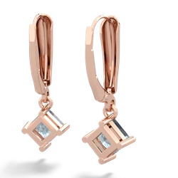 Aquamarine 6Mm Princess Lever Back 14K Rose Gold earrings E2789