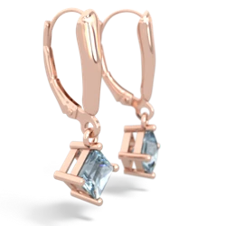 Aquamarine 6Mm Princess Lever Back 14K Rose Gold earrings E2789